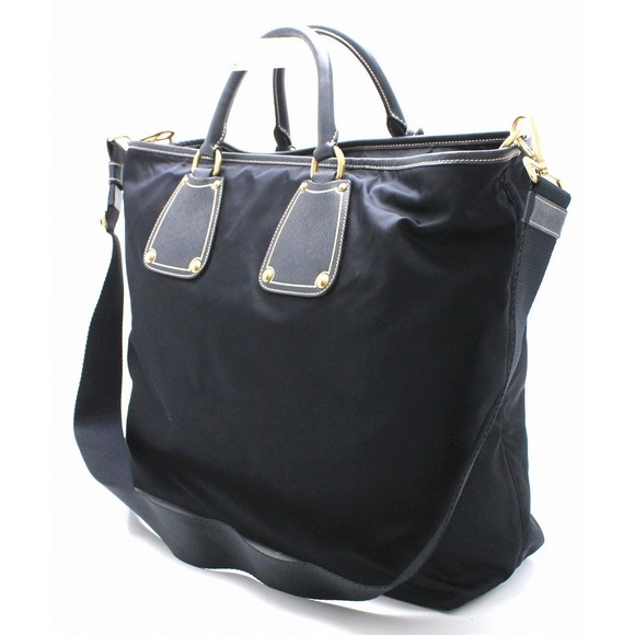 Prada Nylon Shoulder Tote 2WAY Blue Navy Leather Bag - Picture 1 of 9